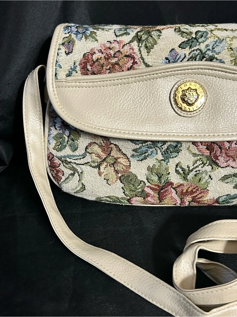 Mitzi Vintage Women’s Cream Floral Tapestry Crossbody Bag with Gold Accent